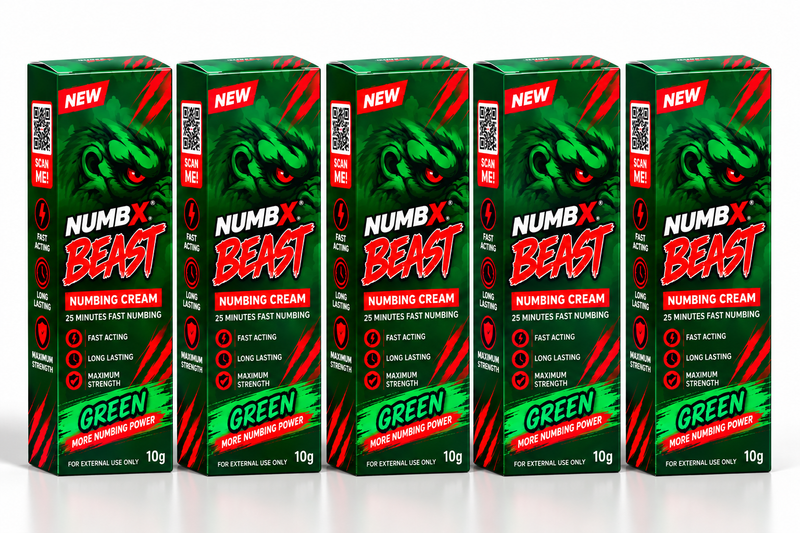 NUMBX Beast Green Numbing Cream Pack of 5 with Free Tattoo Repair Gel